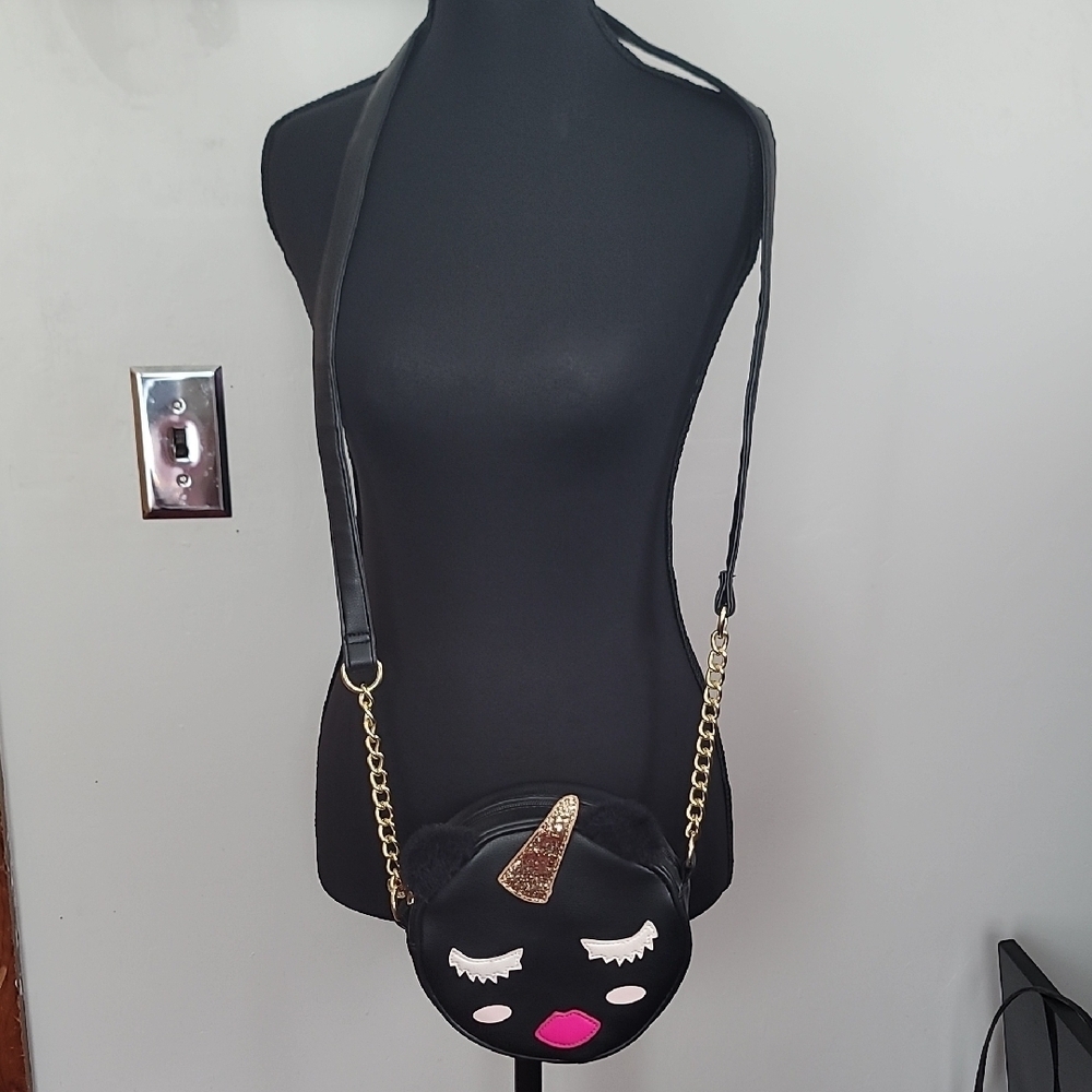 Betsey Johnson Black and Gold Unicorn Crossbody Bag